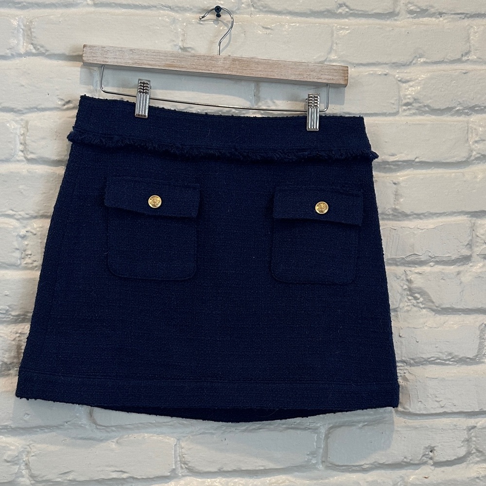 JCrew Tweed Navy Skirt with Gold Accents